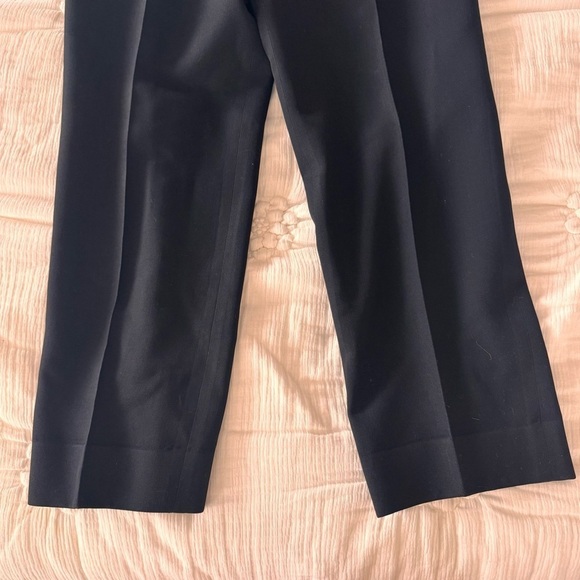 100% wool designer pants black pleated pockets m/l high-rise lined ankle pant - Picture 10 of 13